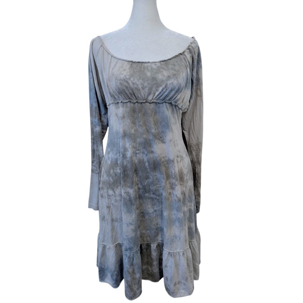 True Religion Y2K Whimsigoth Grey Blue Tiered Tie-Dye Dress Large